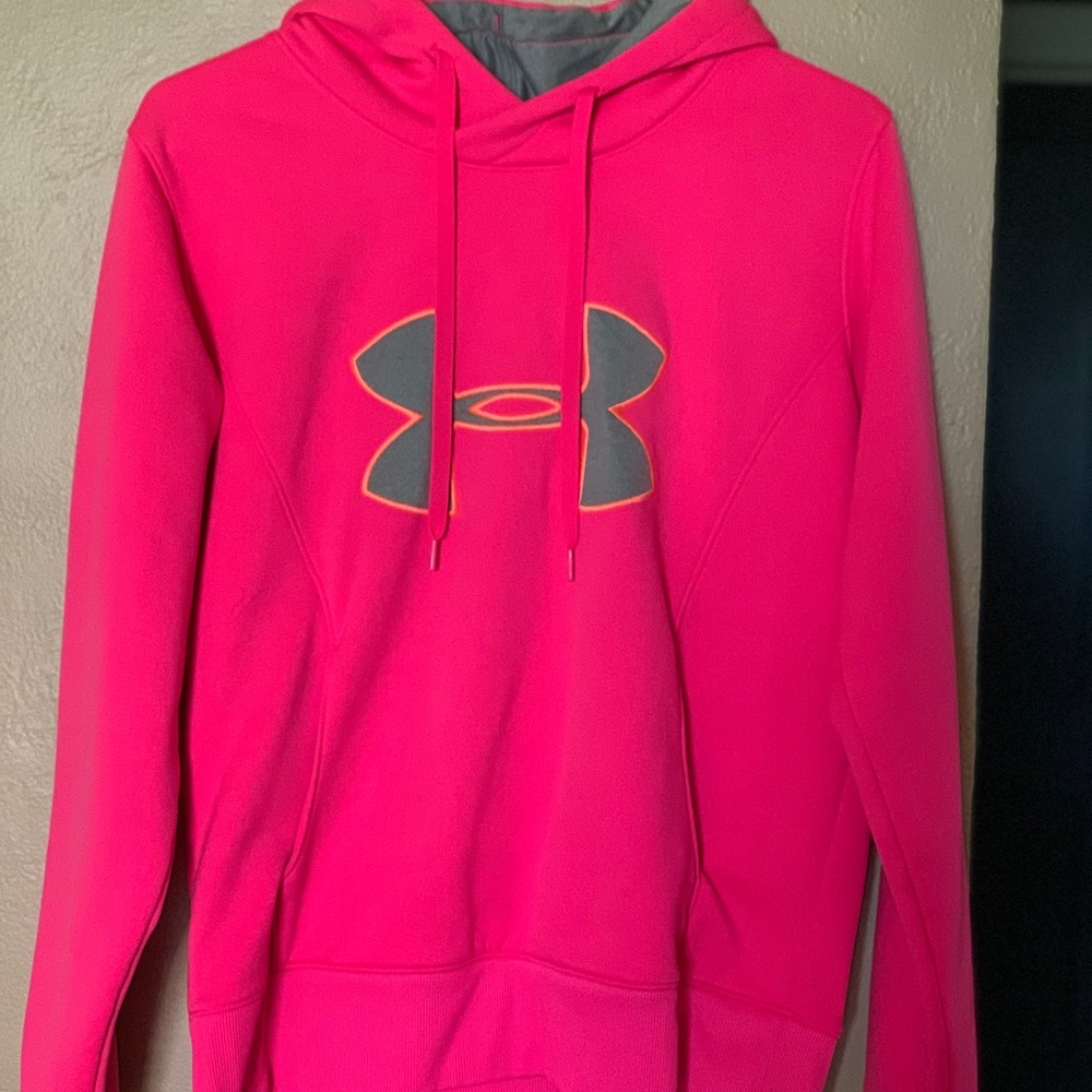 Woman’s hot pink under armour hooded sweatshirt hoodie sz size medium M